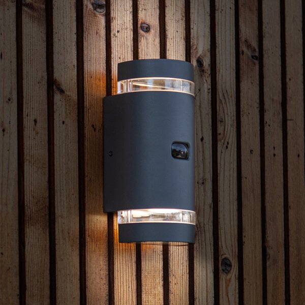 LUTEC Lampă de exterior cu senzor FOCUS ROUND, gri închis, 2 x GU10 IP44, reglabil, Gri, Aluminiu, Modern