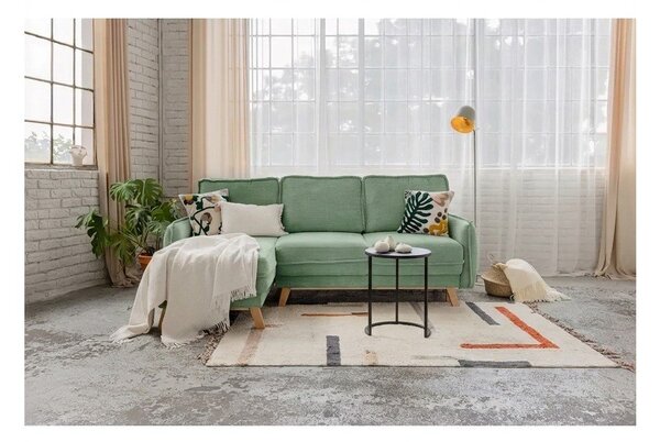 Colțar verde deschis extensibil cu tapițerie din catifea reiată (cu colț variabil) Tori – Bonami Selection