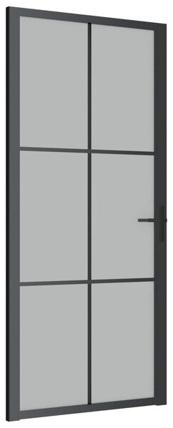 Ușă de interior, 93x201,5 cm, sticlă neagră mată și aluminiu