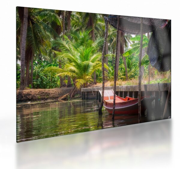 Tablou pe sticlă - Nava din lemn în canal , Thailand (70x50 cm)
