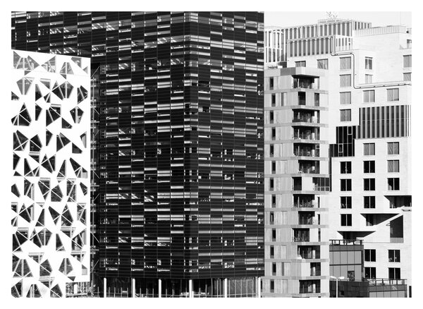 Tablou pe sticlă cu arhitectura alb neagră (70x50 cm)