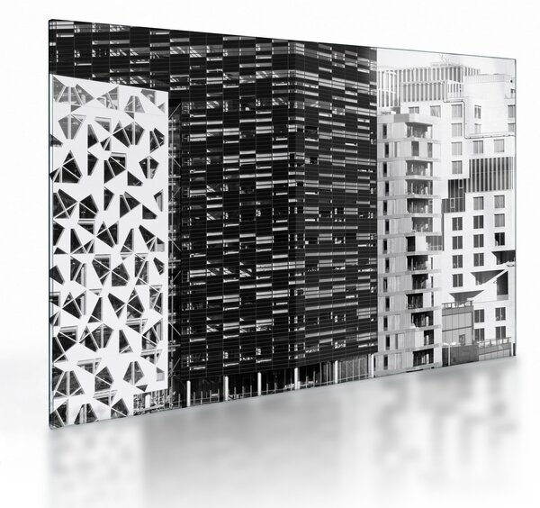 Tablou pe sticlă cu arhitectura alb neagră (70x50 cm)