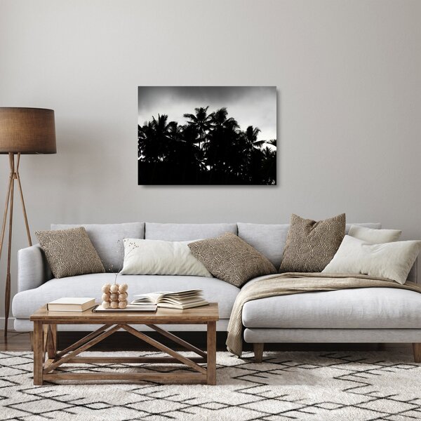 Tablou pe sticlă alb negru - palmieri (70x50 cm)