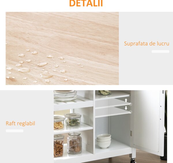 Carucior de Bucatarie HOMCOM 4 Roti, din MDF, dulap cu roti | Aosom Romania