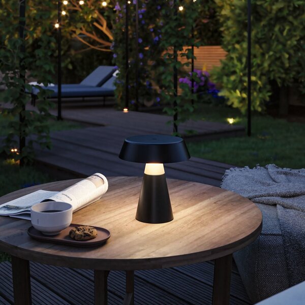 Paulmann Lampa de masă cu baterie LED Lirox, negru/bej, 20 cm, IP44, reglabil, Negru, Camera de zi / sufragerie, Metal, Modern