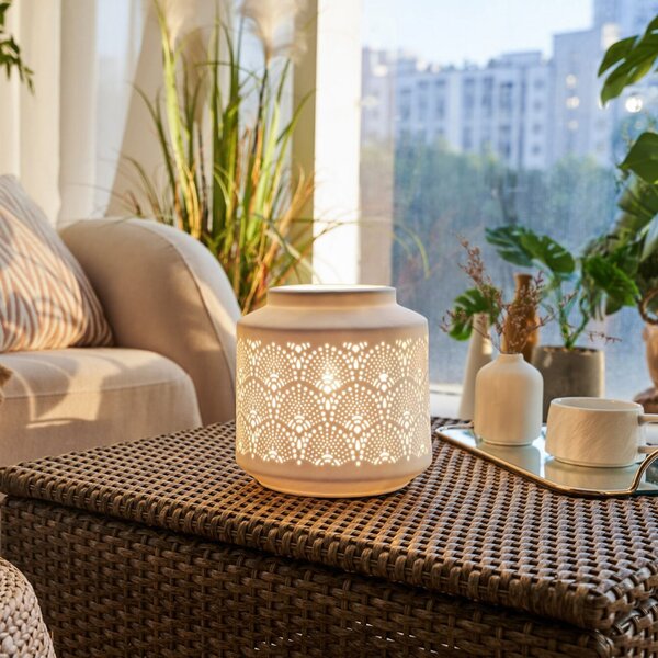 Pauleen Lampa de masă PRETTY SUNKISS, albă, înălțime 18 cm, porțelan, Alb, Camera de zi / sufragerie, Ceramică, Viața tânără