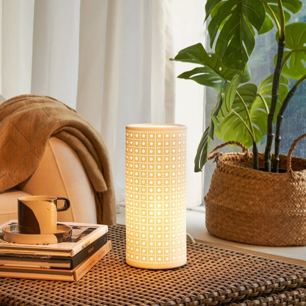 Pauleen Lampa de masă PURE SUNKISS, albă, înălțime 27 cm, porțelan, Alb, Camera de zi / sufragerie, Ceramică, Viața tânără