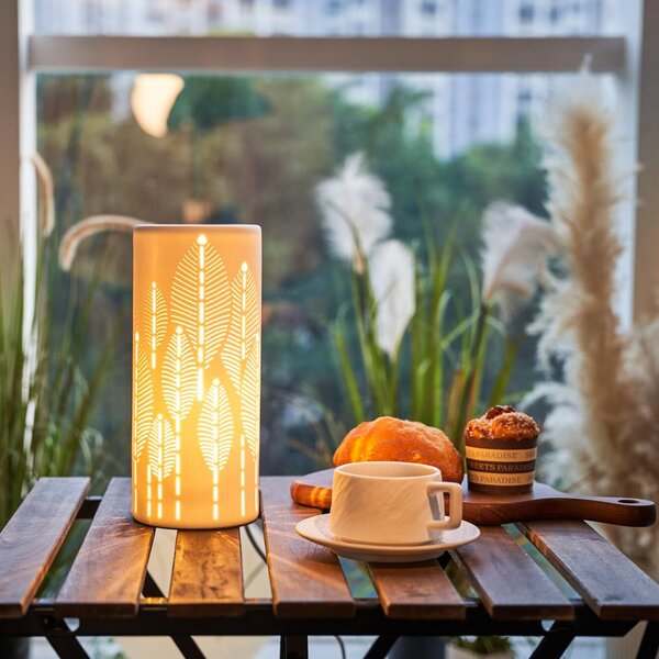 Pauleen Lampa de masă WARM SUNKISS, albă, înălțime 27 cm, porțelan, Alb, Camera de zi / sufragerie, Ceramică, Viața tânără