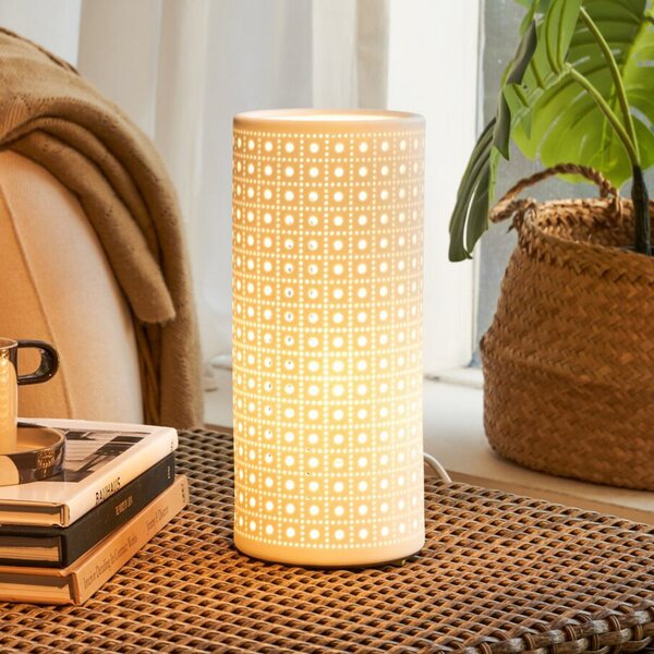 Pauleen Lampa de masă PURE SUNKISS, albă, înălțime 27 cm, porțelan, Alb, Camera de zi / sufragerie, Ceramică, Viața tânără