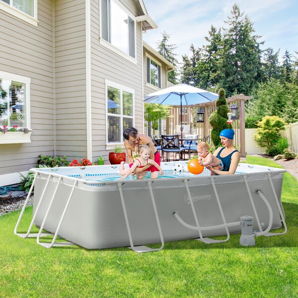 Outsunny Piscină Supraterană cu Pompă de Filtrare și Cadru de Oțel 291x190x75cm Gri Rezistentă și Ușor de Asamblat pentru Grădină | Aosom Romania