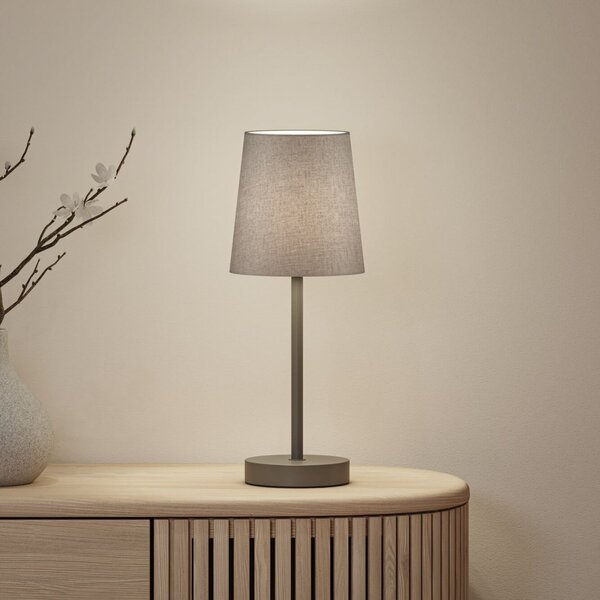 Paulmann Lampa de masă Stellan II, gri, înălțime 40 cm, material textil, Gri, Camera de zi / sufragerie, Țesătură / Textil