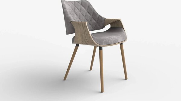 Scaun tapitat K396, stejar/gri, stofa catifelata/placaj, 56x55x77 cm