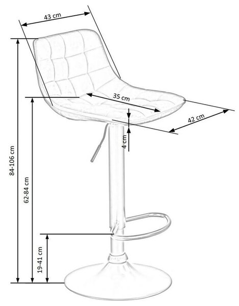 Scaun bar H95, bej/negru, stofa catifelata/otel, 43x44x84/106 cm