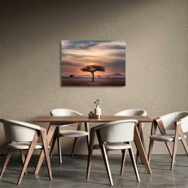 Tablou pe sticlă apusului de soare în Tanzania (70x50 cm)