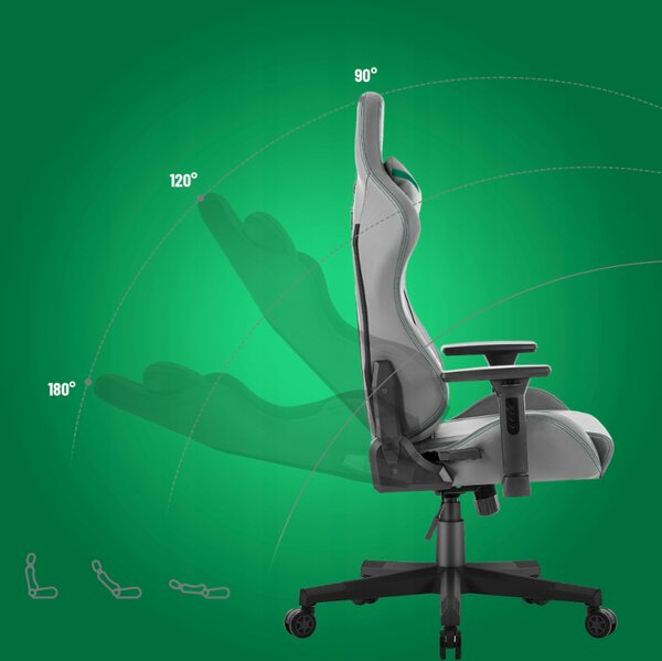 Scaun ergonomic de gaming HC-2002, cu o capacitate de încărcare de 150 kg – gri cu detalii verzi