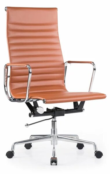 Scaun birou ergonomic Prestige, reglabil din piele ecologică maro, cadru aluminiu, design modern, dimensiuni 530*590*1060-1150 mm