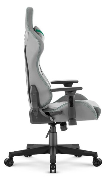 Scaun ergonomic de gaming HC-2002, cu o capacitate de încărcare de 150 kg – gri cu detalii verzi