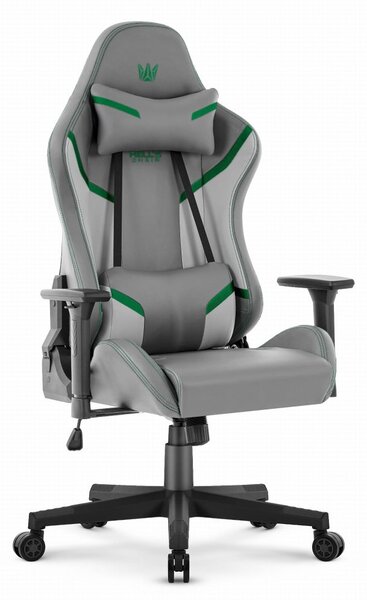 Scaun ergonomic de gaming HC-2002, cu o capacitate de încărcare de 150 kg – gri cu detalii verzi