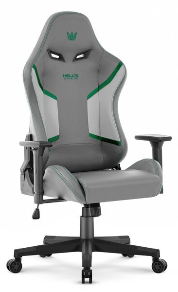 Scaun ergonomic de gaming HC-2002, cu o capacitate de încărcare de 150 kg – gri cu detalii verzi
