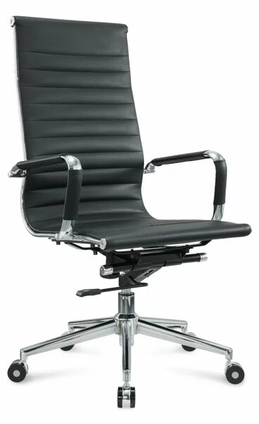 Scaun de birou ergonomic Prestige, reglabil din piele ecologica neagra ,cadru aluminiu ,design modern ,dimensiuni 500*560*1040-1100 mm