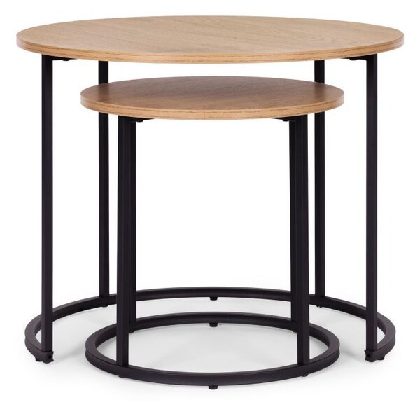 Set de 2 mese de cafea - mese rotunde cu decor din stejar