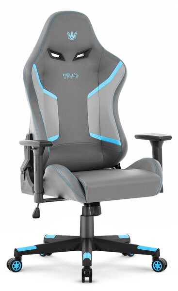 Scaun ergonomic de gaming HC-2002, cu o capacitate de încărcare de 150 kg – gri cu detalii albastre