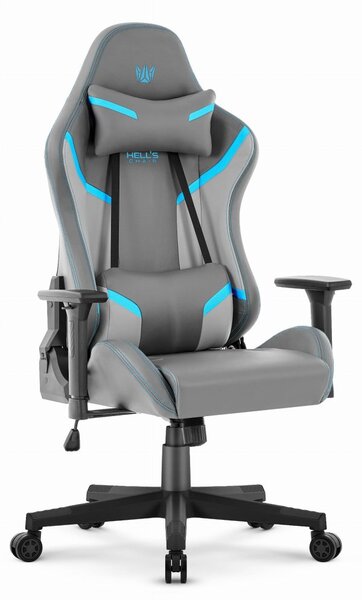 Scaun ergonomic de gaming HC-2002, cu o capacitate de încărcare de 150 kg – gri cu detalii albastre