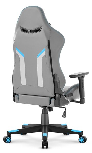 Scaun ergonomic de gaming HC-2002, cu o capacitate de încărcare de 150 kg – gri cu detalii albastre