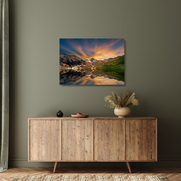 Tablou pe sticlă - Oglindirea în lacul montan (70x50 cm)