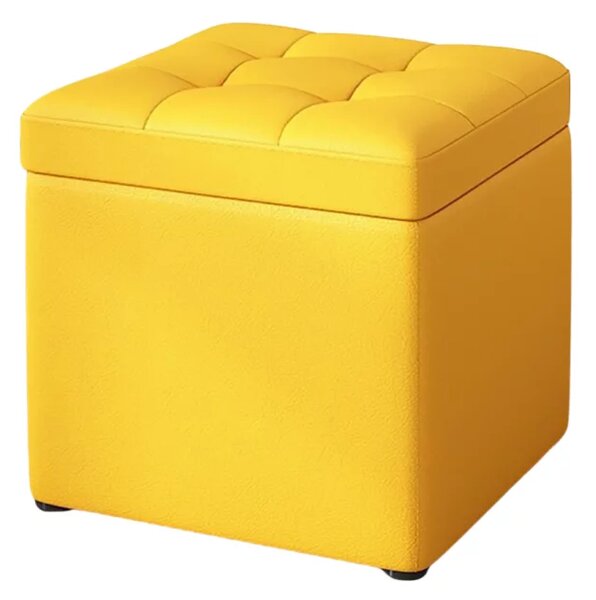Taburet cu spațiu de depozitare, 30x30x35cm, Galben – Design modern din MDF, PU și burete