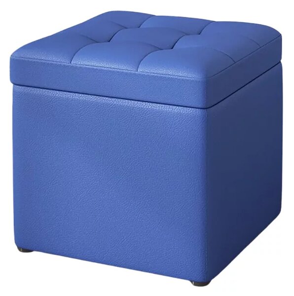 Taburet cu spațiu de depozitare, 30x30x35cm, Albastru – Design modern din MDF, PU și burete
