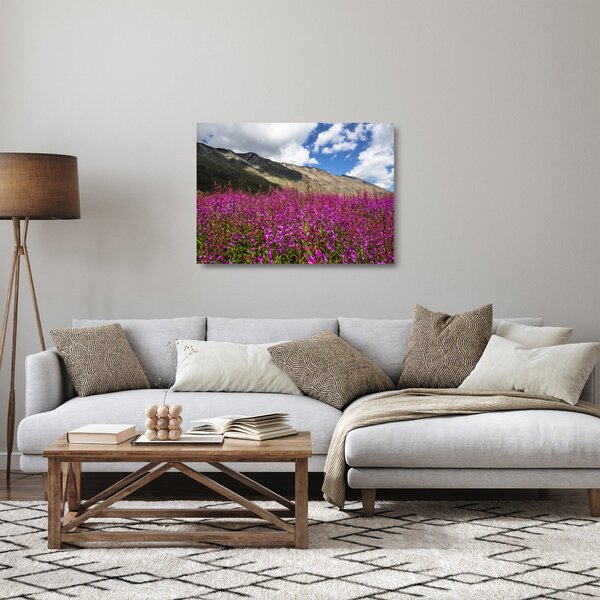 Tablou pe sticlă sceneriei cu lunca montană (70x50 cm)