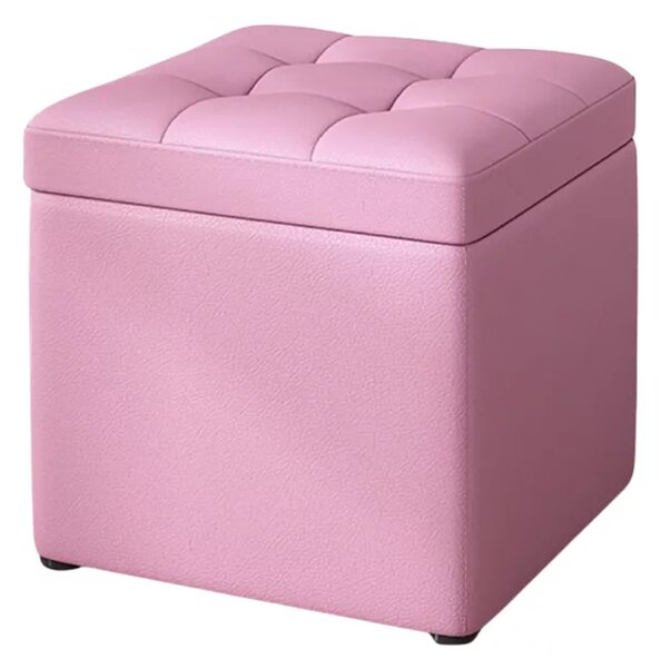 Taburet cu spațiu de depozitare, 30x30x35cm, Roz – Design modern din MDF, PU și burete