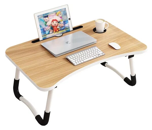 Masă pliabilă pentru laptop, dimensiuni 60x40x28cm – Design modern din MDF și metal