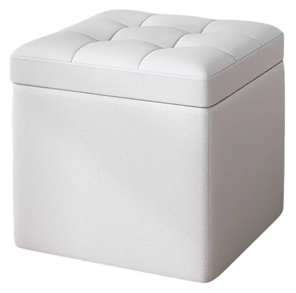 Taburet cu spațiu de depozitare, 30x30x35cm, Alb – Design modern din MDF, PU și burete