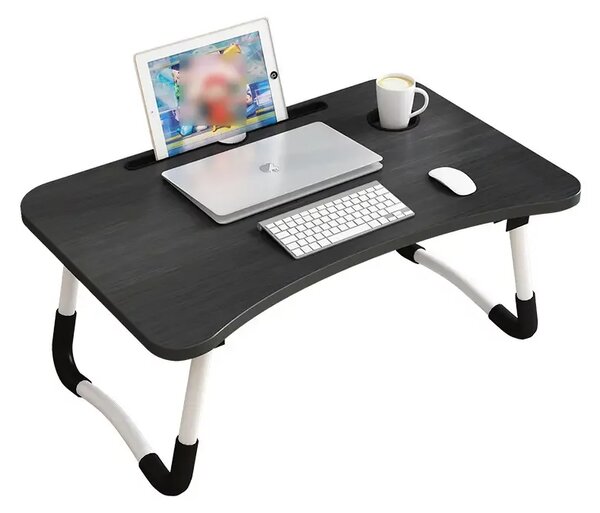 Masă pliabilă pentru laptop, 60x40x28cm, neagră – Design modern din MDF și metal