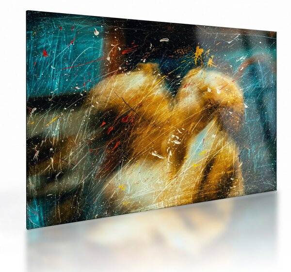 Tablou pe sticlă - Îngerii sărutăndu-se (70x50 cm)