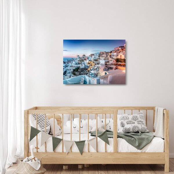 Tablou pe sticlă - Amurg în Santorini (70x50 cm)