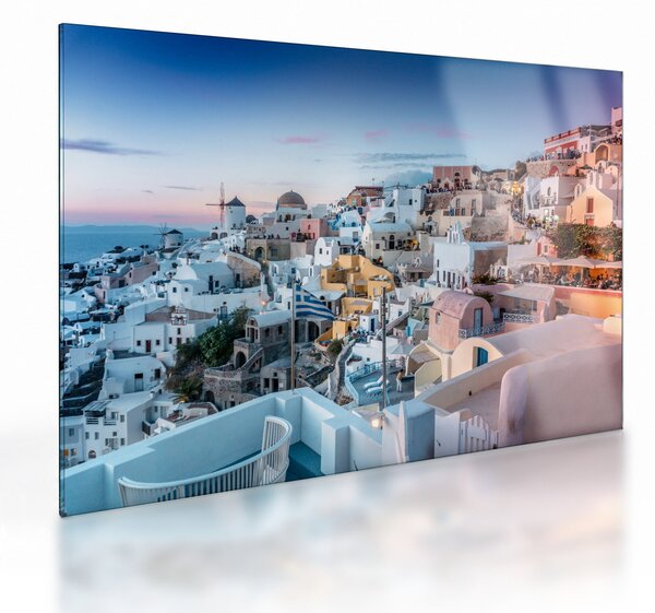 Tablou pe sticlă - Amurg în Santorini (70x50 cm)