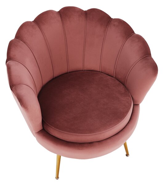 KONDELA Fotoliu în stil Art-deco, catifea Velvet roz/crom auriu, NOBLIN