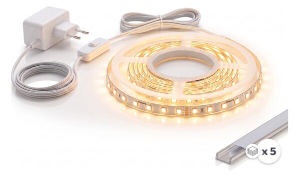 SET 1x bandă LED MYLIVING LIGHTSTRIP LED/22W/230V 5m + 5x profil încastrat 1 m