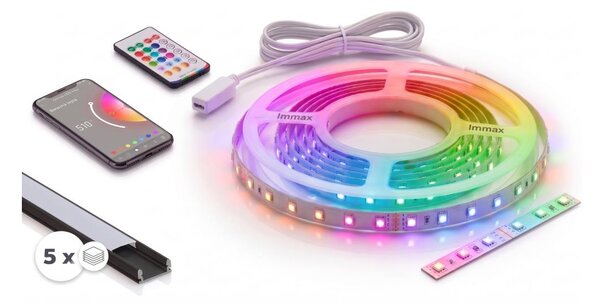 SET 1x bandă LED RGBW NEO LITE LED/24W/230V 5 m IP65 Wi-Fi + 5x profil de 1 m + telecomandă