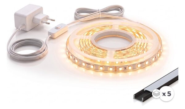 SET 1x bandă LED MYLIVING LIGHTSTRIP LED/22W/230V 5m + 5x profil încastrat 1 m