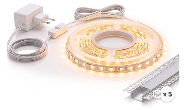 Set 1x bandă LED MYLIVING LIGHTSTRIP LED/22W/230V 5m + 5x profil pentru încastrare 1 m