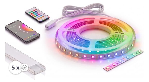 Set 1x bandă LED RGBW NEO LITE LED/24W/230V 5 m IP65 Wi-Fi + 5x profil de 1 m + telecomandă