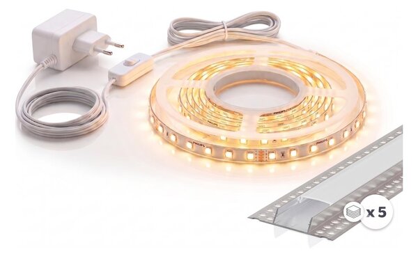 SET 1x bandă LED MYLIVING LIGHTSTRIP LED/22W/230V 5 m + 5x profil încastrat 1 m