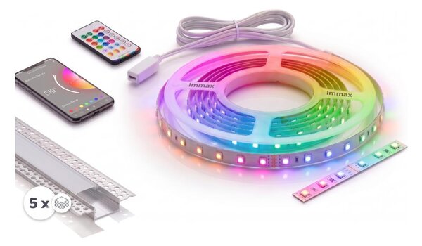 Set 1x bandă LED RGBW NEO LITE LED/24W/230V 5 m IP65 Wi-Fi + 5x profil de 1 m + telecomandă