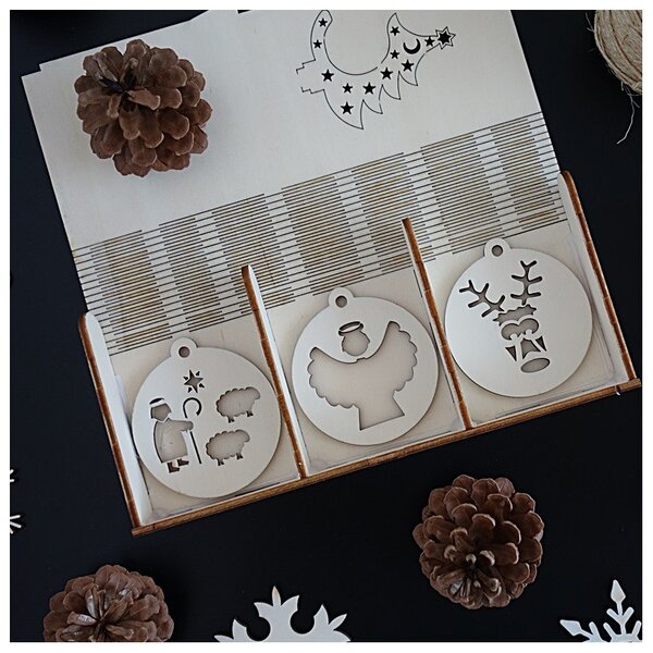 Decoratiuni din lemn de Craciun din lemn, 1 set-18 bucati