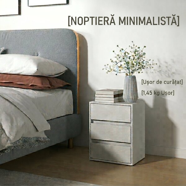 HOMCOM Comodă Modernă pentru Dormitor cu 3 Sertare, 40x30x50,5 cm, Alb | Aosom Romania