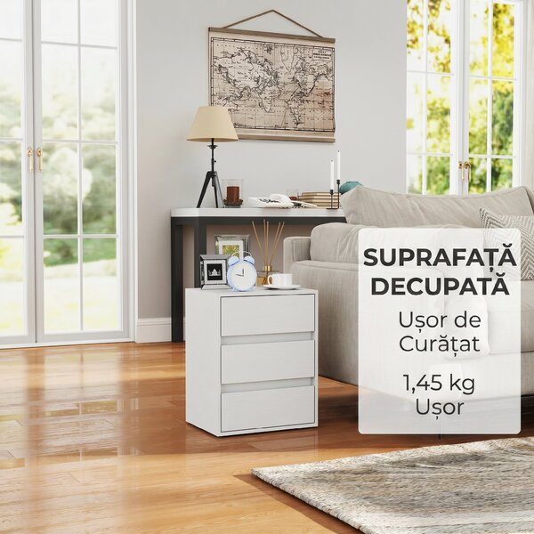 HOMCOM Comodă Modernă pentru Dormitor cu 3 Sertare, 40x30x50,5 cm, Alb | Aosom Romania